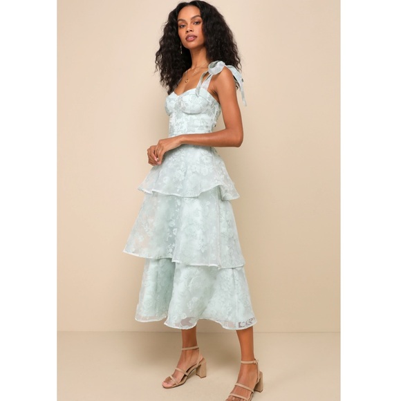 Lulus Glamorous Sweetie Sage Burnout Tie-Strap Bustier Floral Midi Dress NWT XL - Picture 4 of 14